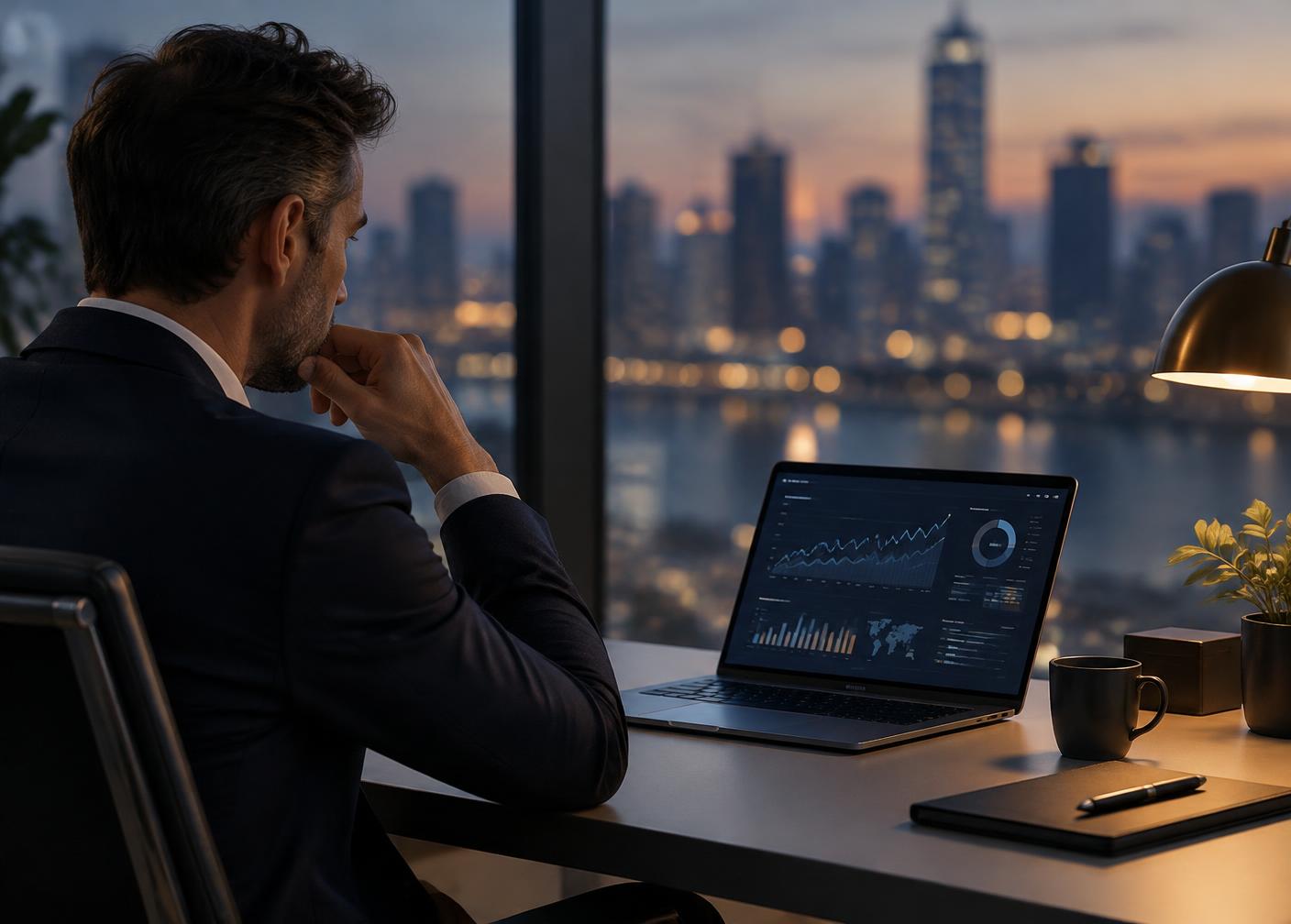 Business leader reviewing an analytics dashboard